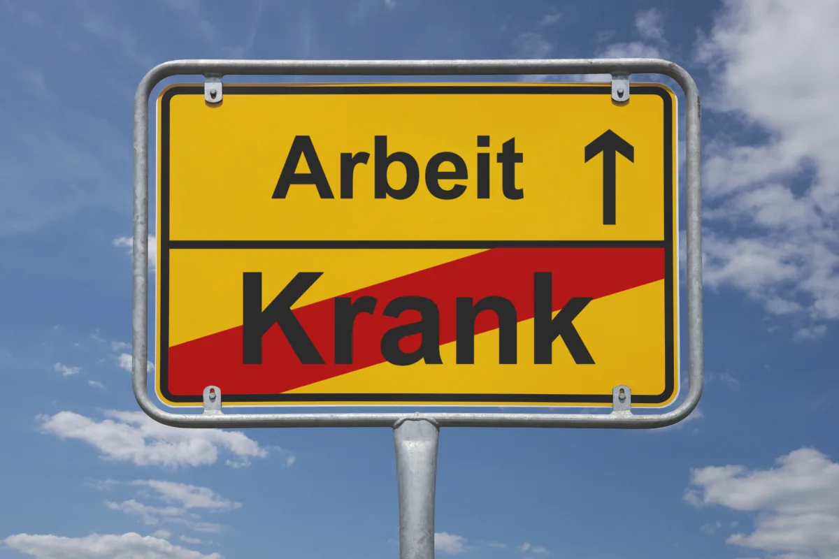 Wegweiser mit Arbeit und durchgestrichenem Krank